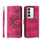 For vivo V27 Skin-feel Flowers Embossed Wallet Leather Phone Case(Wine Red) - 1
