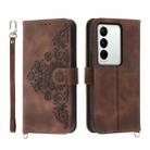 For vivo V27 Skin-feel Flowers Embossed Wallet Leather Phone Case(Brown) - 1