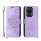 For vivo Y02a Skin-feel Flowers Embossed Wallet Leather Phone Case(Purple) - 1