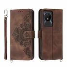 For vivo Y02a Skin-feel Flowers Embossed Wallet Leather Phone Case(Brown) - 1