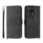 For vivo Y02a Skin-feel Flowers Embossed Wallet Leather Phone Case(Black) - 1