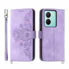 For vivo Y36 Skin-feel Flowers Embossed Wallet Leather Phone Case(Purple) - 1