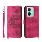 For vivo Y36 Skin-feel Flowers Embossed Wallet Leather Phone Case(Wine Red) - 1