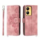 For vivo Y56 Skin-feel Flowers Embossed Wallet Leather Phone Case(Pink) - 1