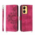 For vivo Y56 Skin-feel Flowers Embossed Wallet Leather Phone Case(Wine Red) - 1