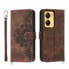 For vivo Y56 Skin-feel Flowers Embossed Wallet Leather Phone Case(Brown) - 1