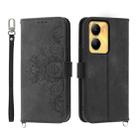 For vivo Y56 Skin-feel Flowers Embossed Wallet Leather Phone Case(Black) - 1