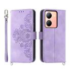 For vivo Y78 Skin-feel Flowers Embossed Wallet Leather Phone Case(Purple) - 1