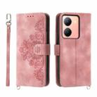 For vivo Y78 Skin-feel Flowers Embossed Wallet Leather Phone Case(Pink) - 1