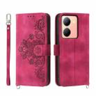 For vivo Y78 Skin-feel Flowers Embossed Wallet Leather Phone Case(Wine Red) - 1