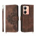 For vivo Y78 Skin-feel Flowers Embossed Wallet Leather Phone Case(Brown) - 1