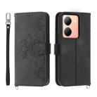 For vivo Y78 Skin-feel Flowers Embossed Wallet Leather Phone Case(Black) - 1