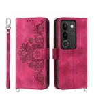 For vivo S17 Skin-feel Flowers Embossed Wallet Leather Phone Case(Wine Red) - 1