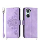 For vivo Y03 Skin-feel Flowers Embossed Wallet Leather Phone Case(Purple) - 1