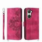For vivo Y03 Skin-feel Flowers Embossed Wallet Leather Phone Case(Wine Red) - 1