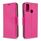 For Huawei P Smart (2020) Litchi Texture Pure Color Horizontal Flip PU Leather Case with Holder & Card Slots & Wallet & Lanyard(Rose Red) - 1