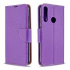 For Huawei Y6P Litchi Texture Pure Color Horizontal Flip PU Leather Case with Holder & Card Slots & Wallet & Lanyard(Purple) - 1