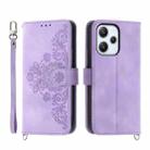 For Xiaomi Redmi 12 4G Skin-feel Flowers Embossed Wallet Leather Phone Case(Purple) - 1