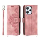 For Xiaomi Redmi 12 4G Skin-feel Flowers Embossed Wallet Leather Phone Case(Pink) - 1