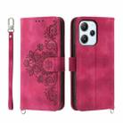For Xiaomi Redmi 12 4G Skin-feel Flowers Embossed Wallet Leather Phone Case(Wine Red) - 1