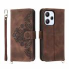 For Xiaomi Redmi 12 4G Skin-feel Flowers Embossed Wallet Leather Phone Case(Brown) - 1