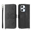 For Xiaomi Redmi 12 4G Skin-feel Flowers Embossed Wallet Leather Phone Case(Black) - 1