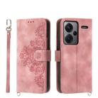 For Xiaomi Redmi Note 13 Pro+ Skin-feel Flowers Embossed Wallet Leather Phone Case(Pink) - 1