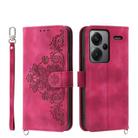 For Xiaomi Redmi Note 13 Pro+ Skin-feel Flowers Embossed Wallet Leather Phone Case(Wine Red) - 1