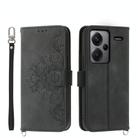 For Xiaomi Redmi Note 13 Pro+ Skin-feel Flowers Embossed Wallet Leather Phone Case(Black) - 1