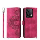 For Xiaomi Redmi Note 13 5G Skin-feel Flowers Embossed Wallet Leather Phone Case(Wine Red) - 1