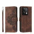 For Xiaomi Redmi Note 13 5G Skin-feel Flowers Embossed Wallet Leather Phone Case(Brown) - 1