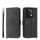 For Xiaomi Redmi Note 13 5G Skin-feel Flowers Embossed Wallet Leather Phone Case(Black) - 1