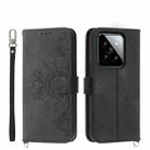 For Xiaomi 14 Skin-feel Flowers Embossed Wallet Leather Phone Case(Black) - 1