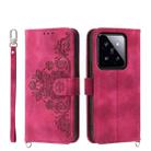 For Xiaomi 14 Pro Skin-feel Flowers Embossed Wallet Leather Phone Case(Wine Red) - 1