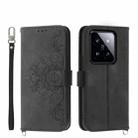 For Xiaomi 14 Pro Skin-feel Flowers Embossed Wallet Leather Phone Case(Black) - 1
