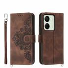 For Xiaomi Redmi 13C Skin-feel Flowers Embossed Wallet Leather Phone Case(Brown) - 1