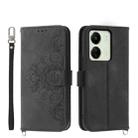 For Xiaomi Redmi 13C Skin-feel Flowers Embossed Wallet Leather Phone Case(Black) - 1