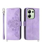 For Xiaomi Redmi Note 13 4G Skin-feel Flowers Embossed Wallet Leather Phone Case(Purple) - 1