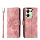 For Xiaomi Redmi Note 13 4G Skin-feel Flowers Embossed Wallet Leather Phone Case(Pink) - 1