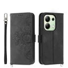 For Xiaomi Redmi Note 13 4G Skin-feel Flowers Embossed Wallet Leather Phone Case(Black) - 1