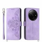 For Xiaomi Redmi A3 Skin-feel Flowers Embossed Wallet Leather Phone Case(Purple) - 1