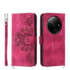 For Xiaomi Redmi A3 Skin-feel Flowers Embossed Wallet Leather Phone Case(Wine Red) - 1