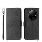 For Xiaomi Redmi A3 Skin-feel Flowers Embossed Wallet Leather Phone Case(Black) - 1