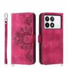 For Xiaomi Poco X6 Pro 5G Skin-feel Flowers Embossed Wallet Leather Phone Case(Wine Red) - 1