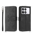 For Xiaomi Poco X6 Pro 5G Skin-feel Flowers Embossed Wallet Leather Phone Case(Black) - 1