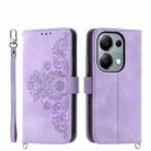 For Xiaomi Redmi Note 13 Pro 4G Skin-feel Flowers Embossed Wallet Leather Phone Case(Purple) - 1