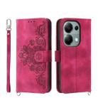 For Xiaomi Redmi Note 13 Pro 4G Skin-feel Flowers Embossed Wallet Leather Phone Case(Wine Red) - 1