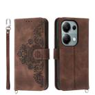 For Xiaomi Redmi Note 13 Pro 4G Skin-feel Flowers Embossed Wallet Leather Phone Case(Brown) - 1