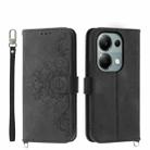 For Xiaomi Redmi Note 13 Pro 4G Skin-feel Flowers Embossed Wallet Leather Phone Case(Black) - 1