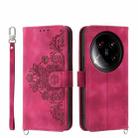 For Xiaomi 14 Ultra Skin-feel Flowers Embossed Wallet Leather Phone Case(Wine Red) - 1